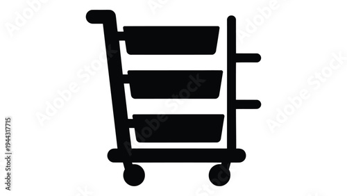 Black silhouette of a bathroom storage trolley on white background