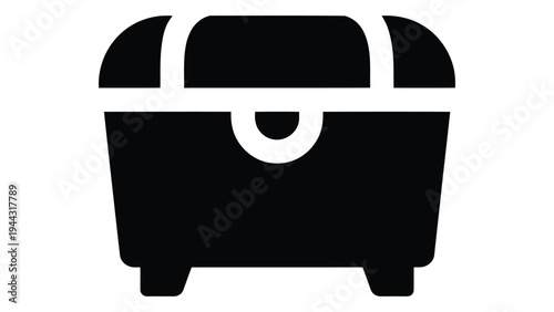 Black silhouette of a wooden storage chest with handle on white background