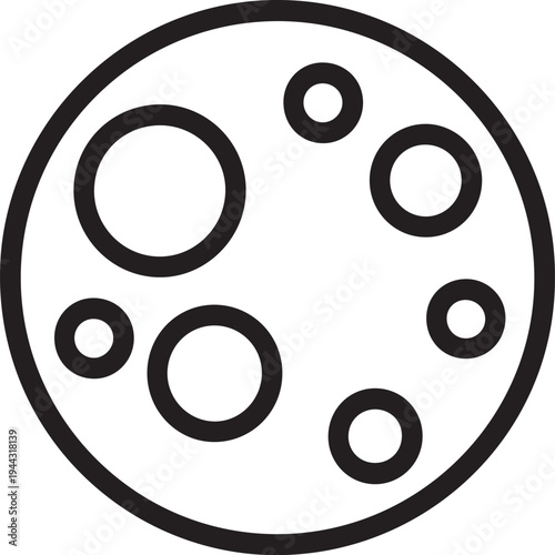 Simple Line Icon of Moon with Craters, Minimal black outline illustration of the moon with visible craters, representing space, astronomy, night sky, lunar surface, and celestial body concept.