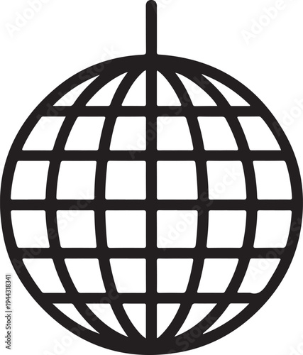 Disco ball outline icon representing dance party concept, nightclub entertainment symbol, music festival lighting decoration and celebration event atmosphere