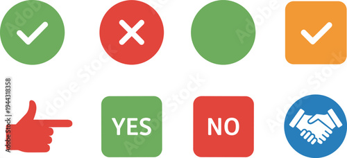 Yes no check mark cross icons set, approval rejection agreement symbols vector illustration isolated collection design graphic