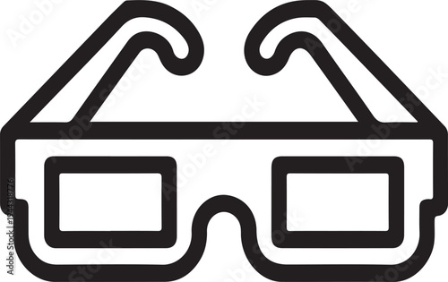 3D glasses outline icon representing cinema movie viewing concept, stereoscopic entertainment symbol, virtual reality visual experience and film theater accessory