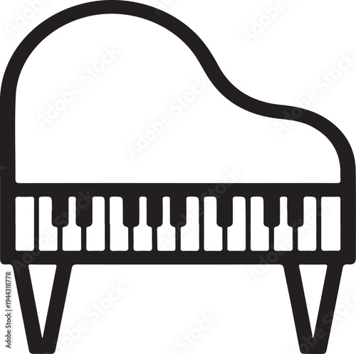 Grand piano outline icon representing classical music instrument concept, concert performance symbol, acoustic keyboard instrument and musical culture entertainment