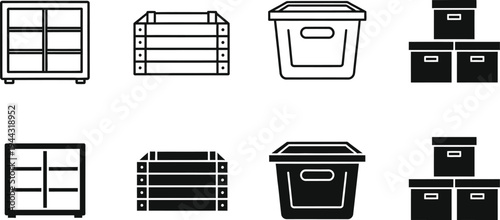 Editable outline icons collection of storage containers and bins