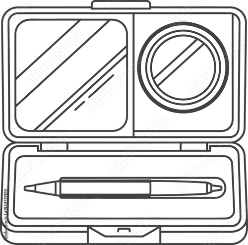 Vector drawing of a pencil and pen business equipment illustration featuring office tool icons like a stapler and 3d computer design objects