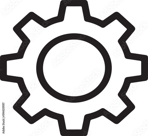 Gear settings outline icon representing configuration system control, technology preferences symbol, application setup option, software interface tool and digital management concept