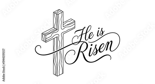 A beautifully designed cross with the text 'He is Risen' in a modern, elegant style, perfect for Easter themes
