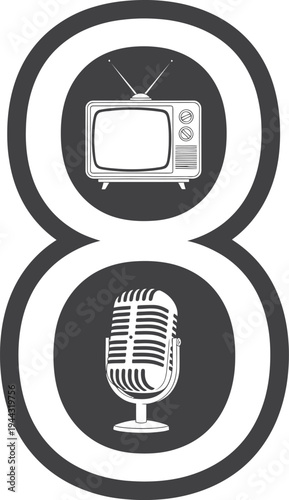 Vintage retro microphone vector illustration for music and radio studio broadcast equipment icon design