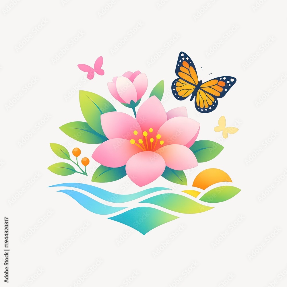 Fototapeta premium Vibrant floral butterfly illustration