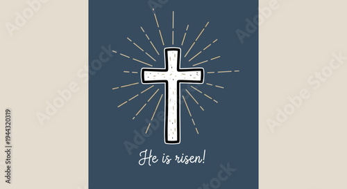 A vibrant illustration of a cross with rays of light, featuring a modern, minimalist style. Perfect for Easter themes
