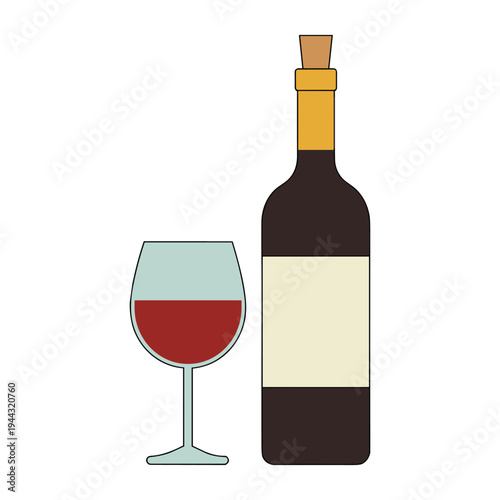 Wine bottle and glass with red wine glass vector illustration isolated on white background
