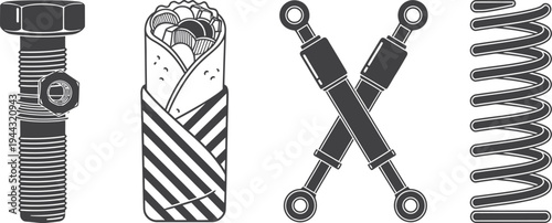 A set of professional metal scissors, gold hair clippers, and a steel comb isolated on white as 3d robotic technology equipment