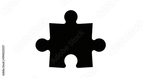 A single black silhouette of a classic jigsaw puzzle piece isolated on a clean white background.