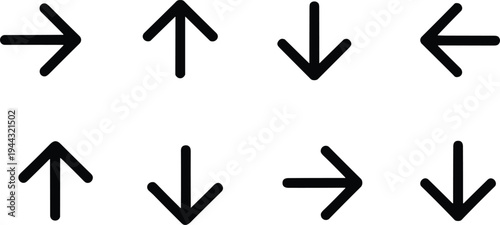 Navigation arrows icon set for user interface design, directional pointers, upload, download, back and next symbols