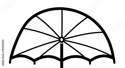 Half-open umbrella outline icon, weather protection symbol on isolated white background.