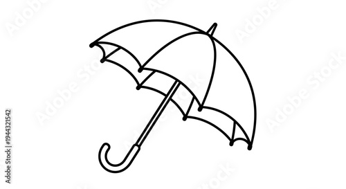 Simple line art drawing of an open umbrella, perfect for weather-related graphics or rainy day illustrations.