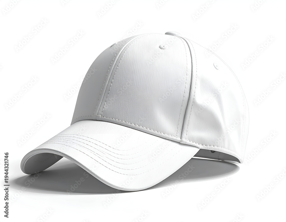 Fototapeta premium Blank white baseball cap, a clean, minimalist accessory on white