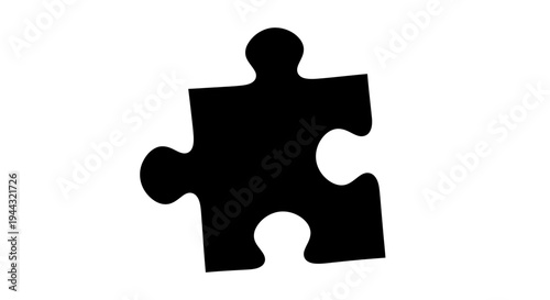 A single black jigsaw puzzle piece isolated on a clean white background, symbolizing connection or a missing part.