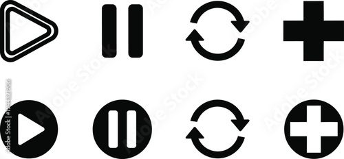 Editable outline icons collection for media controls and actions