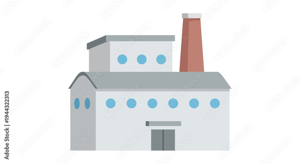 Fototapeta premium Factory Building Vector Illustration, Flat Design for Industry, Manufacturing, Production.