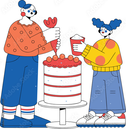 Mother And Daughter Baking Cake Together Family Activity Vector