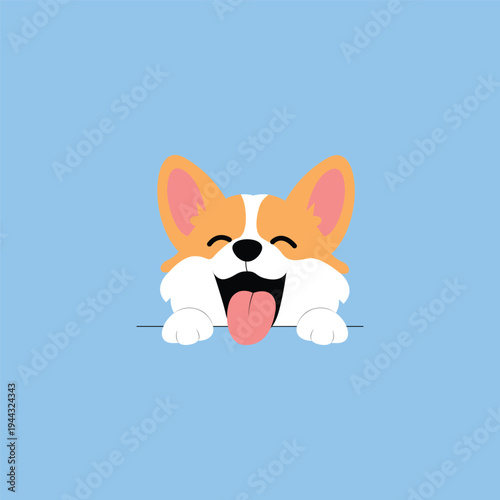 Cute Corgi with a happy face flat design style, vector illustration