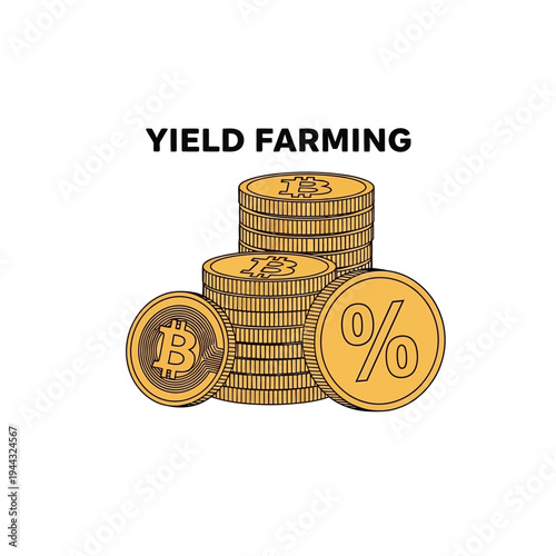 Golden Bitcoin coins with percent symbol.