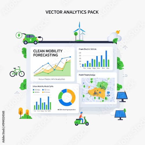 Green Electric Vehicle and Analytics Graphs.