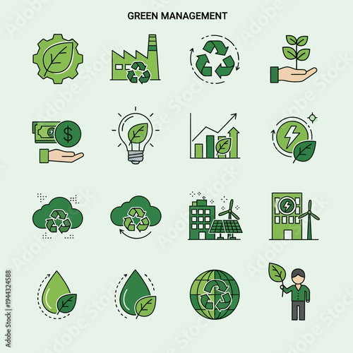 Green management eco friendly business icons.
