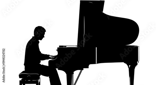 Man playing a grand piano.