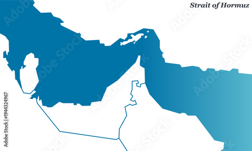 Strait of Hormuz Map - Strategic Waterway, Persian Gulf to Gulf of Oman and Maritime Vector Outline