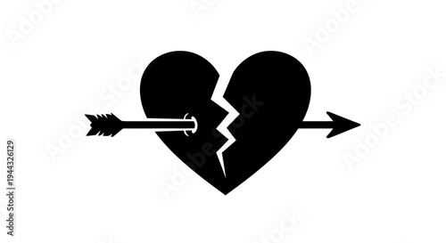 Broken Heart Pierced by Arrow - Symbol of Heartbreak, Sadness, and Lost Love