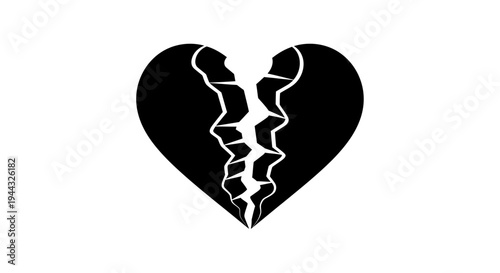 Broken Heart Silhouette Icon, Symbol of Sadness, Love Loss, and Heartbreak