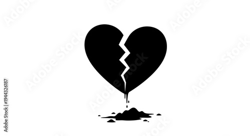 Broken Heart Symbol with Dripping Blood, Symbolizing Pain and Sadness