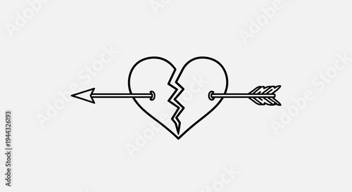 Broken Heart Pierced by Arrow, Symbol of Love Pain and Sadness