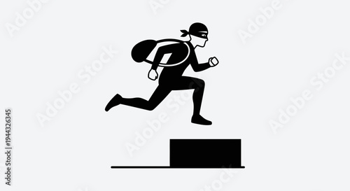 Burglar Jumping Over Obstacle with Loot Bag