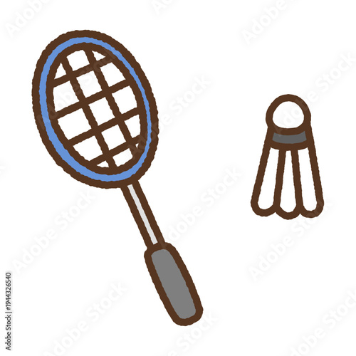 手書き風の単品アイコンイラスト　バドミントン　ラケット　シャトル