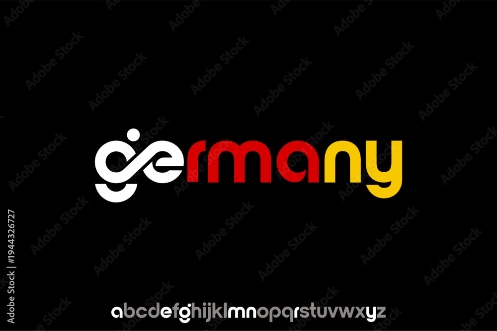 Obraz premium Germany word art with national flag colors and unique typography.