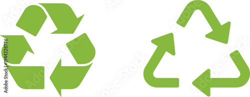 Ecology and green recycling icons set, universal recycling symbol and triangular arrow loop for environmental sustainability