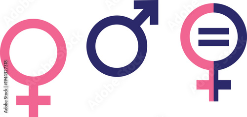 Male female and gender equality symbols representing equality rights, feminism, masculinity and social balance concept modern flat vector illustration