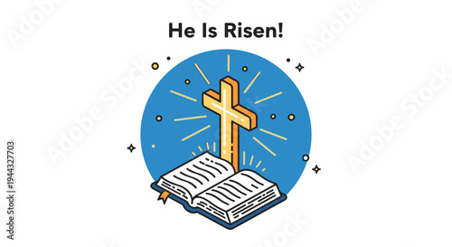 A vibrant illustration of an open Bible with a cross, featuring a modern, flat design style, suitable for religious themes