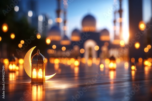 Wallpaper Mural Serene Eid al-Adha 3D Glossy Night Scene with Crescent Moon and Lanterns Torontodigital.ca