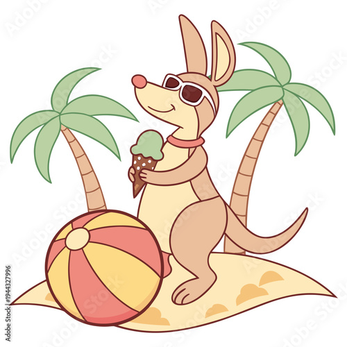 Cute Cheerful Kangaroo, accessorized with sitting on a moon, in a Summer Vacation world – Beach Bliss palette vector