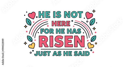 Colorful typography illustration featuring the phrase about resurrection with decorative elements in a modern style