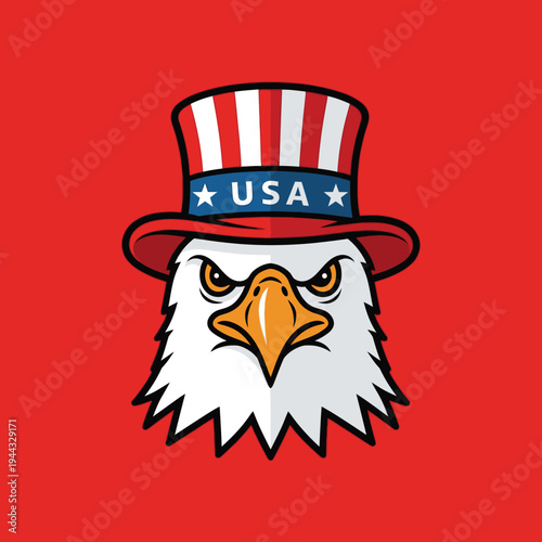 Patriotic Eagle Wearing Uncle Sam Hat with USA Text