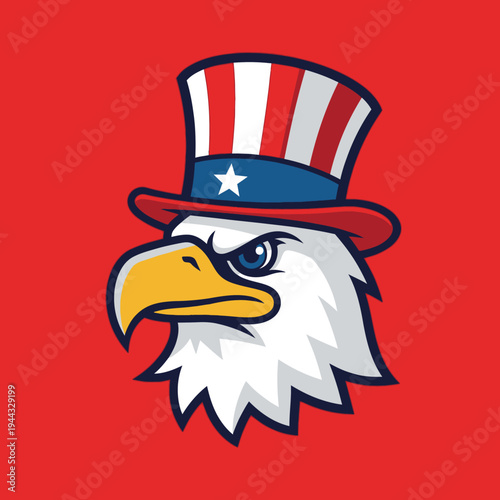 Patriotic Eagle Wearing Uncle Sam Hat, American Symbol of Freedom and Independence
