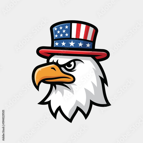 Patriotic Eagle Wearing Uncle Sam Hat - American Symbol of Freedom and Independence