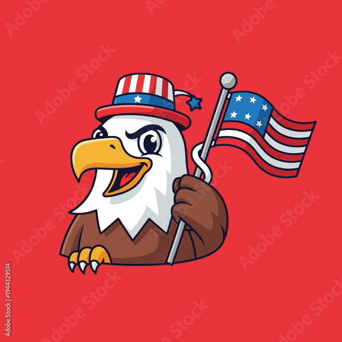 Patriotic Eagle Wearing Uncle Sam Hat Holding American Flag