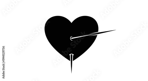 Black Heart Pierced by Needle, Symbol of Broken Love, Pain, and Sadness