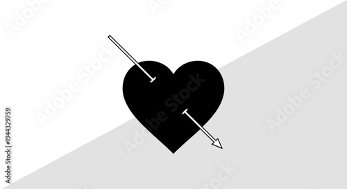 Black Heart Pierced by Arrow on Split Diagonal Background
